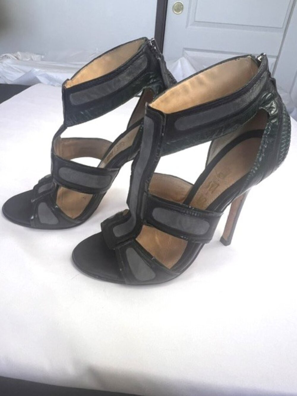 L.A.M.B. Noel Stiletto Sandal/Pump Sz 6.5 Green Gray Black